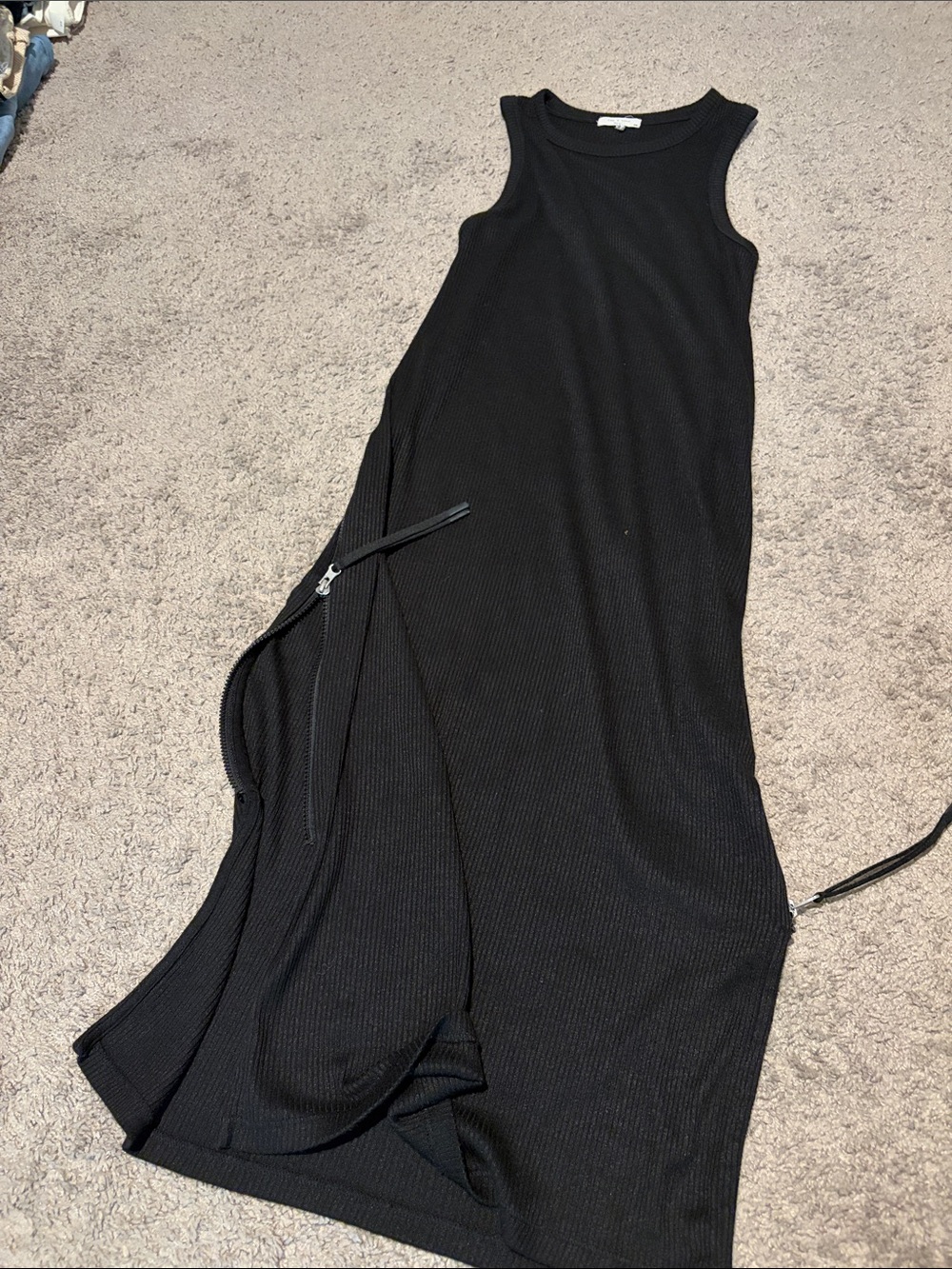 rag & bone Black Sleeveless Midi Ribbed Dress with Side Zippers